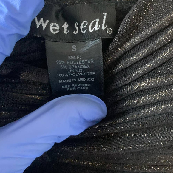 Wet Seal Black Gold Strapless Sleeveless‎ Sequin Waves Dress Size S - Picture 5 of 7